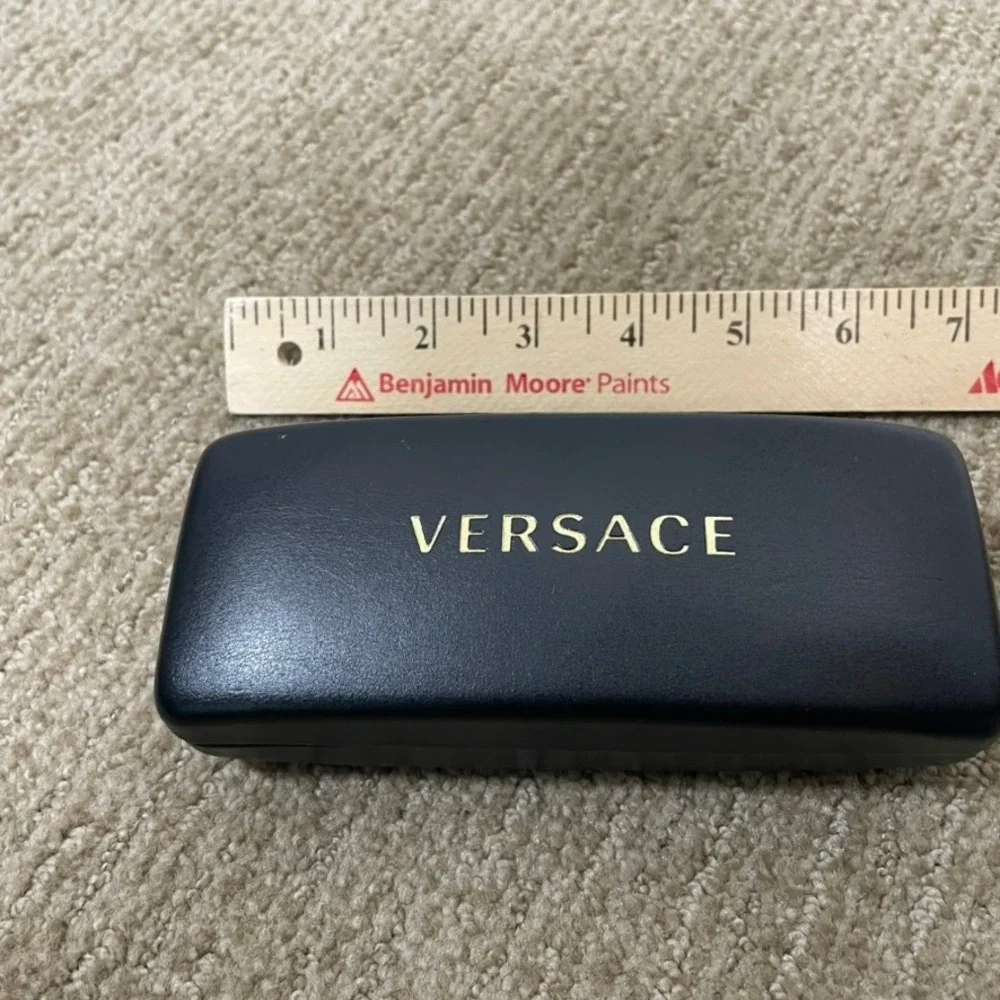 Versace Eyeglass Case Unisex OS Black Good Hard Shell Gold Logo Luxury Accessory